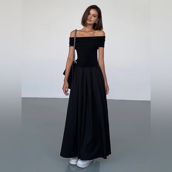 Commense Frenchy Solid Off-Shoulder Long Dress - size XSmall - Picture 2 of 8